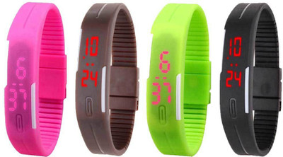 

Kissu Led Magnet Band Combo of 4 Pink, Brown, Green And Black Watch - For Men & Women
