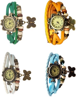 NS18 Vintage Butterfly Rakhi Combo of 4 Green, White, Yellow And Sky Blue Analog Watch  - For Women   Watches  (NS18)