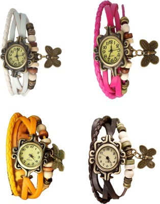 NS18 Vintage Butterfly Rakhi Combo of 4 White, Yellow, Pink And Brown Analog Watch  - For Women   Watches  (NS18)