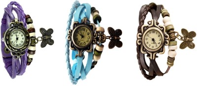 NS18 Vintage Butterfly Rakhi Watch Combo of 3 Purple, Sky Blue And Brown Analog Watch  - For Women   Watches  (NS18)