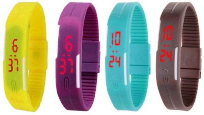 NS18 Silicone Led Magnet Band Combo of 4 Yellow, Purple, Sky Blue And Brown Digital Watch  - For Boys & Girls   Watches  (NS18)