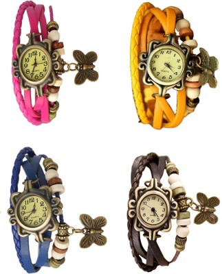 NS18 Vintage Butterfly Rakhi Combo of 4 Pink, Blue, Yellow And Brown Analog Watch  - For Women   Watches  (NS18)