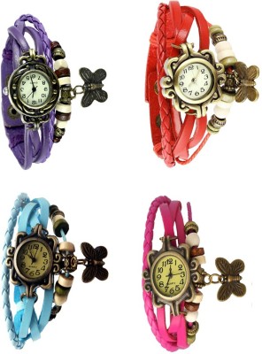 NS18 Vintage Butterfly Rakhi Combo of 4 Purple, Sky Blue, Red And Pink Analog Watch  - For Women   Watches  (NS18)