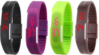 NS18 Silicone Led Magnet Band Combo of 4 Black, Purple, Green And Brown Digital Watch  - For Boys & Girls   Watches  (NS18)