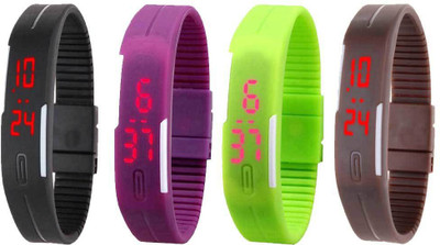 NS18 Silicone Led Magnet Band Combo of 4 Black, Purple, Green And Brown Digital Watch  - For Boys & Girls   Watches  (NS18)