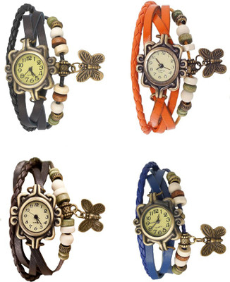 

Kissu Vintage Rakhi Combo of 4 Black, Brown, Orange And Blue Watch - For Women