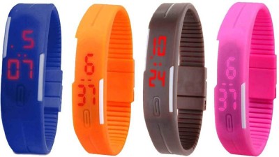 NS18 Silicone Led Magnet Band Combo of 4 Blue, Orange, Brown And Pink Digital Watch  - For Boys & Girls   Watches  (NS18)