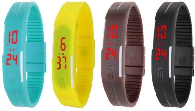 NS18 Silicone Led Magnet Band Combo of 4 Sky Blue, Yellow, Brown And Black Digital Watch  - For Boys & Girls   Watches  (NS18)