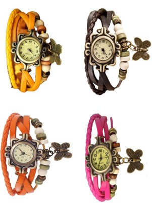 NS18 Vintage Butterfly Rakhi Combo of 4 Yellow, Orange, Brown And Pink Analog Watch  - For Women   Watches  (NS18)