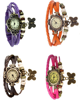 NS18 Vintage Butterfly Rakhi Combo of 4 Purple, Brown, Orange And Pink Analog Watch  - For Women   Watches  (NS18)