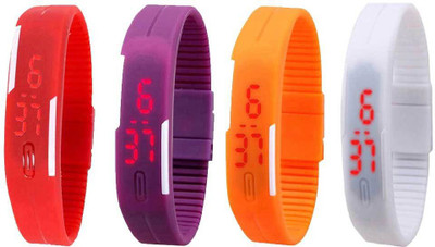 View NS18 Silicone Led Magnet Band Combo of 4 Red, Purple, Orange And White Digital Watch  - For Boys & Girls Wrist Watches Price Online(NS18)