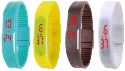 NS18 Silicone Led Magnet Band Combo of 4 Sky Blue, Yellow, Brown And White Digital Watch  - For Boys & Girls   Watches  (NS18)