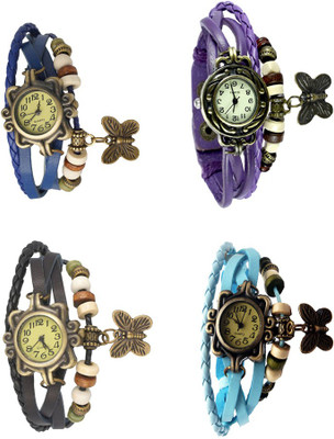 

Kissu Vintage Rakhi Combo of 4 Blue, Black, Purple And Sky Blue Watch - For Women