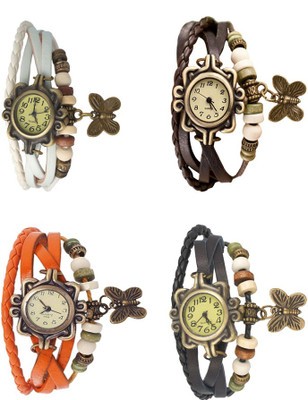 

NS18 Vintage Butterfly Rakhi Combo of 4 White, Orange, Brown And Black Watch - For Women