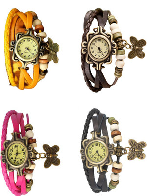 

Kissu Vintage Rakhi Combo of 4 Yellow, Pink, Brown And Black Watch - For Women