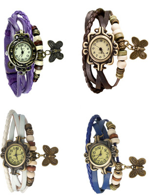 

Kissu Vintage Rakhi Combo of 4 Purple, White, Brown And Blue Watch - For Women