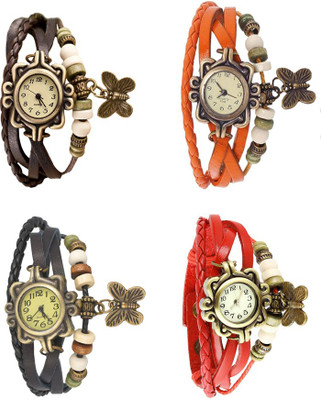 

Kissu Vintage Rakhi Combo of 4 Brown, Black, Orange And Red Watch - For Women