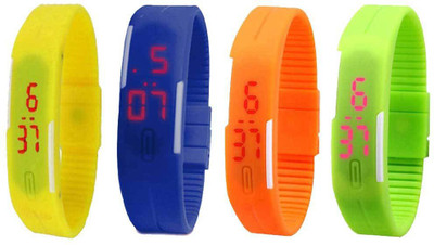 

NS18 Silicone Led Magnet Band Combo of 4 Yellow, Blue, Orange And Green Watch - For Boys & Girls