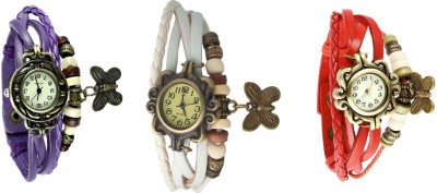 NS18 Vintage Butterfly Rakhi Watch Combo of 3 Purple, White And Red Analog Watch  - For Women   Watches  (NS18)