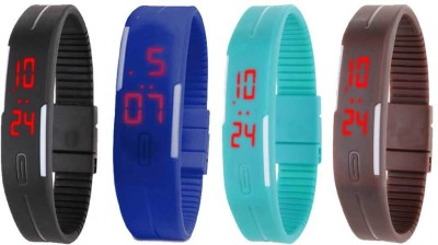 NS18 Silicone Led Magnet Band Combo of 4 Black, Blue, Sky Blue And Brown Digital Watch  - For Boys & Girls   Watches  (NS18)