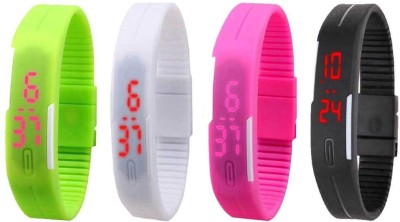 NS18 Silicone Led Magnet Band Combo of 4 Green, White, Pink And Black Digital Watch  - For Boys & Girls   Watches  (NS18)