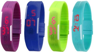 NS18 Silicone Led Magnet Band Watch Combo of 4 Purple, Blue, Green And Sky Blue Digital Watch  - For Couple   Watches  (NS18)