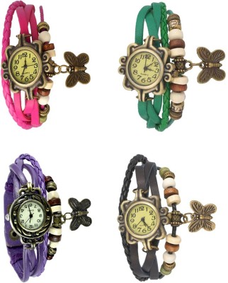 NS18 Vintage Butterfly Rakhi Combo of 4 Pink, Purple, Green And Black Analog Watch  - For Women   Watches  (NS18)