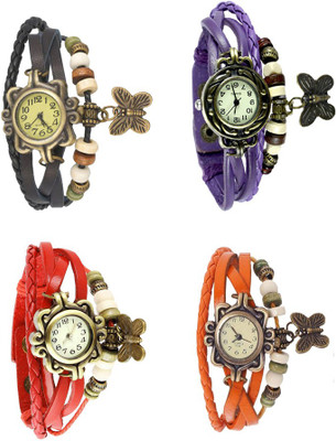 

Kissu Vintage Rakhi Combo of 4 Black, Red, Purple And Orange Watch - For Women