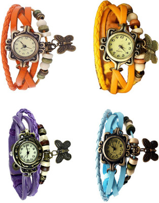 

Kissu Vintage Rakhi Combo of 4 Orange, Purple, Yellow And Sky Blue Watch - For Women