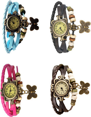

Kissu Vintage Rakhi Combo of 4 Sky Blue, Pink, Black And Brown Watch - For Women