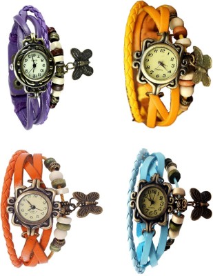 NS18 Vintage Butterfly Rakhi Combo of 4 Purple, Orange, Yellow And Sky Blue Analog Watch  - For Women   Watches  (NS18)