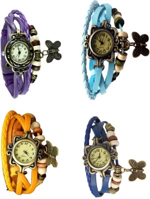 NS18 Vintage Butterfly Rakhi Combo of 4 Purple, Yellow, Sky Blue And Blue Analog Watch  - For Women   Watches  (NS18)