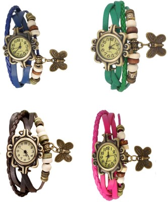 NS18 Vintage Butterfly Rakhi Combo of 4 Blue, Brown, Green And Pink Analog Watch  - For Women   Watches  (NS18)