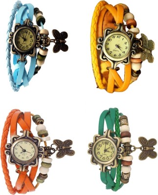 NS18 Vintage Butterfly Rakhi Combo of 4 Sky Blue, Orange, Yellow And Green Analog Watch  - For Women   Watches  (NS18)