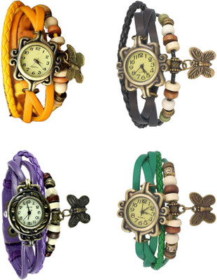 NS18 Vintage Butterfly Rakhi Combo of 4 Yellow, Purple, Black And Green Analog Watch  - For Women   Watches  (NS18)