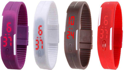 

Kissu Led Magnet Band Combo of 4 Purple, White, Brown And Red Watch - For Men & Women