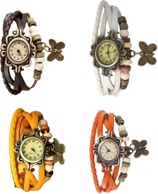 NS18 Vintage Butterfly Rakhi Combo of 4 Brown, Yellow, White And Orange Analog Watch  - For Women   Watches  (NS18)