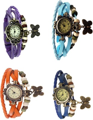 NS18 Vintage Butterfly Rakhi Combo of 4 Purple, Orange, Sky Blue And Blue Analog Watch  - For Women   Watches  (NS18)