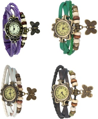 NS18 Vintage Butterfly Rakhi Combo of 4 Purple, White, Green And Black Analog Watch  - For Women   Watches  (NS18)