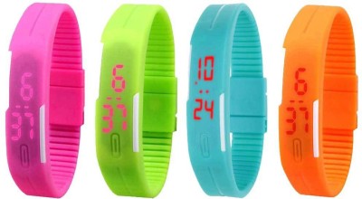 NS18 Silicone Led Magnet Band Combo of 4 Pink, Green, Sky Blue And Orange Digital Watch  - For Boys & Girls   Watches  (NS18)