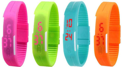 NS18 Silicone Led Magnet Band Combo of 4 Pink, Green, Sky Blue And Orange Digital Watch  - For Boys & Girls   Watches  (NS18)