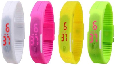 NS18 Silicone Led Magnet Band Combo of 4 White, Pink, Yellow And Green Digital Watch  - For Boys & Girls   Watches  (NS18)