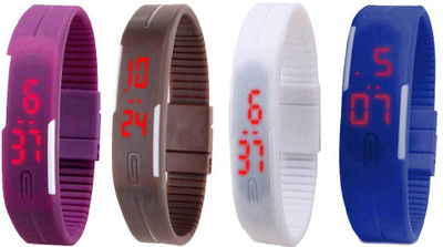 

Kissu Led Magnet Band Combo of 4 Purple, Brown, White And Blue Watch - For Men & Women