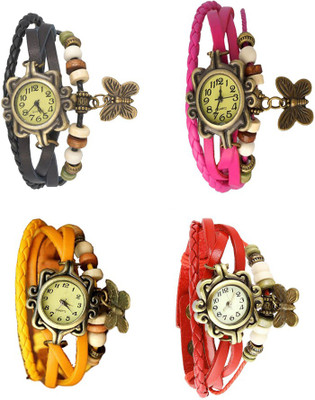 

NS18 Vintage Butterfly Rakhi Combo of 4 Black, Yellow, Pink And Red Watch - For Women