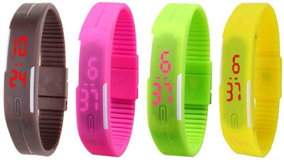 

Kissu Led Magnet Band Combo of 4 Brown, Pink, Green And Yellow Watch - For Men & Women