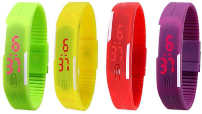 View NS18 Silicone Led Magnet Band Watch Combo of 4 Green, Yellow, Red And Purple Digital Watch  - For Couple Wrist Watches Price Online(NS18)