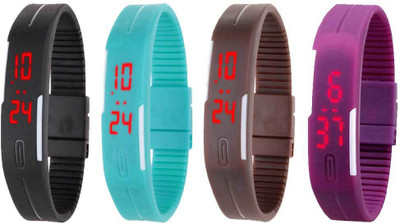 

NS18 Silicone Led Magnet Band Watch Combo of 4 Black, Sky Blue, Brown And Purple Watch - For Couple