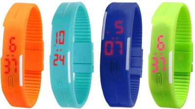 NS18 Silicone Led Magnet Band Combo of 4 Orange, Sky Blue, Blue And Green Digital Watch  - For Boys & Girls   Watches  (NS18)