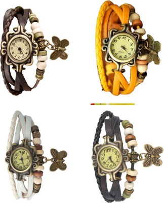 NS18 Vintage Butterfly Rakhi Combo of 4 Brown, White, Yellow And Black Analog Watch  - For Women   Watches  (NS18)