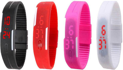 

NS18 Silicone Led Magnet Band Combo of 4 Black, Red, Pink And White Watch - For Boys & Girls
